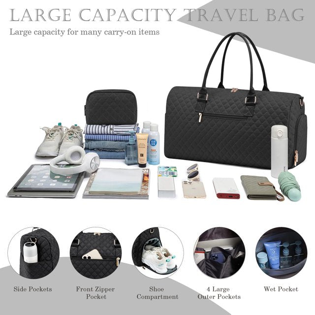 YOMYM Travel Duffle Bag Weekender Bag for Women with Toiletry Bag Carry on Overnight Bag with Shoe Compartment