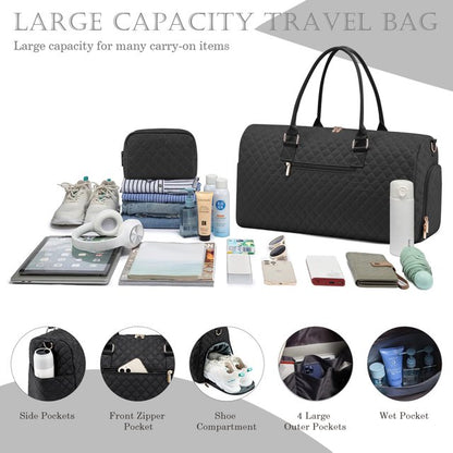 YOMYM Travel Duffle Bag Weekender Bag for Women with Toiletry Bag Carry on Overnight Bag with Shoe Compartment