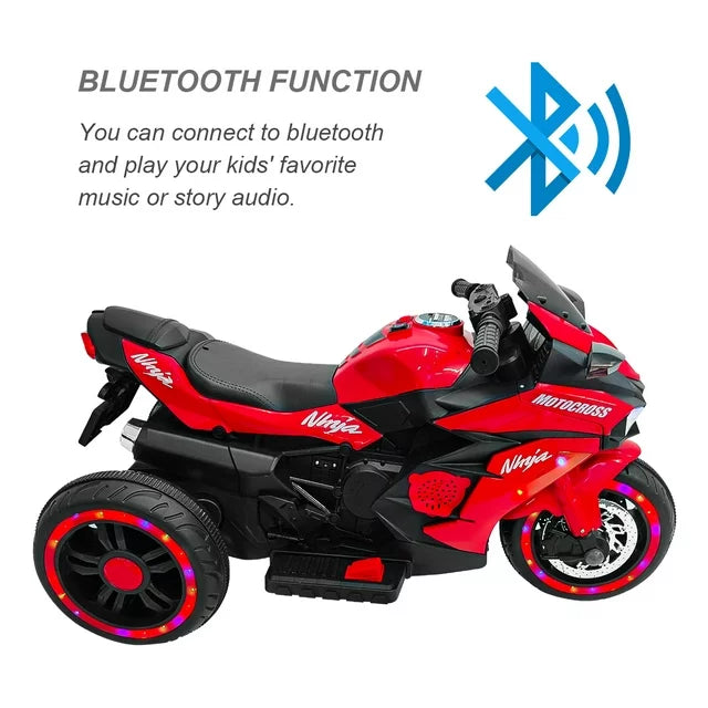 Techvida 12V Kids Ride on Motorcycle, Electric Trike Motorcycle for Boys Girls, LED Lights, Foot Pedal, Kids On Motorcycle for Boys Girls (Red)