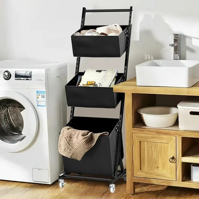 Techvida 3-Tier Laundry Hamper Cart, Adjustable Laundry Basket Sorters for Adult, Storage Sorter Bags for Laundry Organization