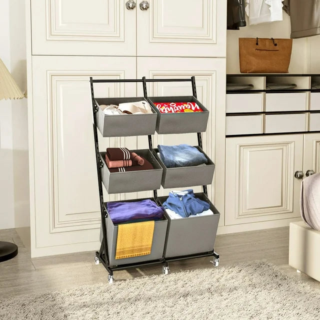 TECHVIDA Rolling Laundry Hamper Sorter, Freestanding Laundry Hamper with 6 Adjustable Storage Baskets for Bedroom,Laundry