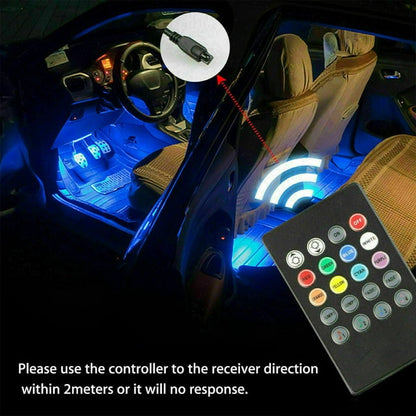 ELTPOWER 4Pcs 12LED RGB Car Interior Atmosphere Light Strip IR Music Lamp With Remote