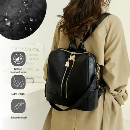 BATE Women's Backpack, Large Capacity Backpack,Leather Handbags and Shoulder Bag Travel Bags,Black