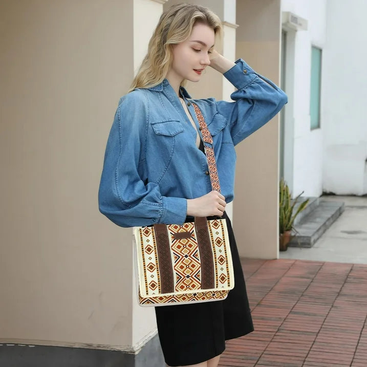 HONGLONG Handbag for Women,Vintage Print Women's Shoulder Bags Purse,Ladies Travel Tote Bags Boho Style-Warm yellow