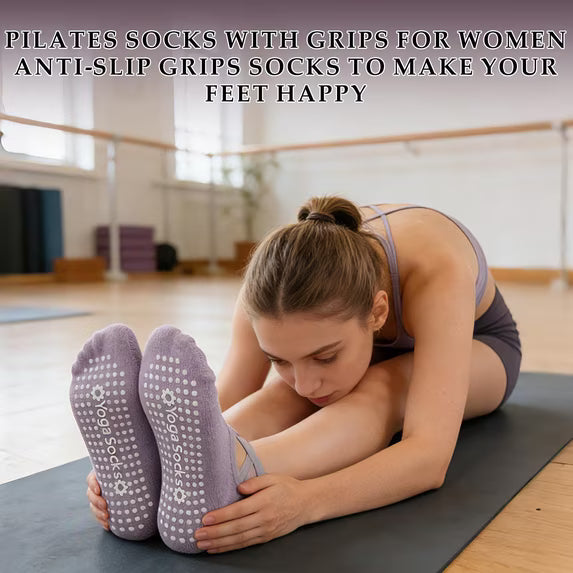 YOMYM Yoga Sock Pilate Socks, 4 Pairs Non-Slip Grip Socks for Women, Perfect for US 7-10