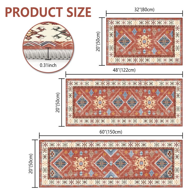 FoxHouse Boho Kitchen Rugs Sets 3 Piece with Runner Non Slip Rugs and Mats Washable Mats for Floor Thick,Floor Mat Carpet Runner Rugs for Hallway Laundry Holiday Decor