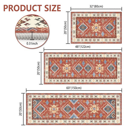 FoxHouse Boho Kitchen Rugs Sets 3 Piece with Runner Non Slip Rugs and Mats Washable Mats for Floor Thick,Floor Mat Carpet Runner Rugs for Hallway Laundry Holiday Decor