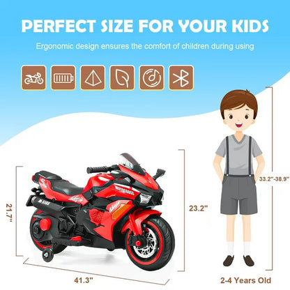 Spoway 12V Kids Ride on Motorcycle, Electric Battery Powered Ride On Motorcycle 3-6 Years Boy Girls, Light Wheel and PU Seat, Bluetooth, Mp3-Red