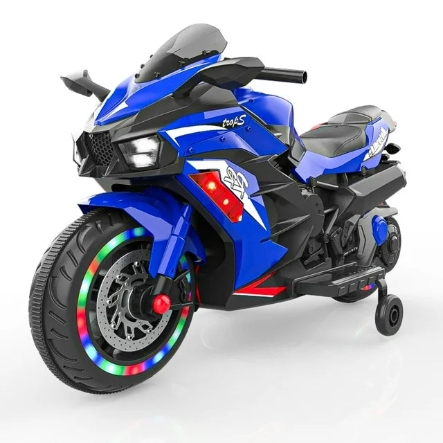 ZOGYMOZ Kids Ride on Motorcycle, 12V Electric Battery Powered Motorcycle with Light Wheel for 3-6 Years Kids-Blue