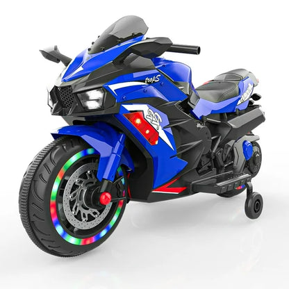 ZOGYMOZ Kids Ride on Motorcycle, 12V Electric Battery Powered Motorcycle with Light Wheel for 3-6 Years Kids-Blue