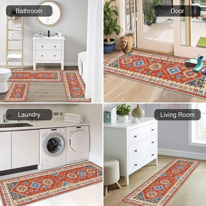 TECHVIDA Boho Kitchen Rug Sets 3 Piece with Runner Non Slip Kitchen Rugs and Mats Washable Kitchen Mats for Floor Thick Kitchen Floor Mat Carpet Runner Rugs for Hallway Laundry Holiday Decor