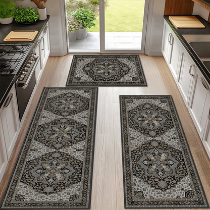 TECHVIDA Kitchen Rugs 3 Piece Set,Kitchen Mats for Floor Non-Slip Machine Washable, Boho Farmhouse Hallway Doormat for Holiday
