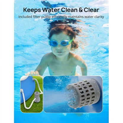 EVAJOY Swimming Pool Above Ground Pool Easy Set Blow Up Pool Kiddie Pool Inflatable Top Ring Swimming Pools for Adults Family Backyard Outdoor with Pool Cover 15ft*35in