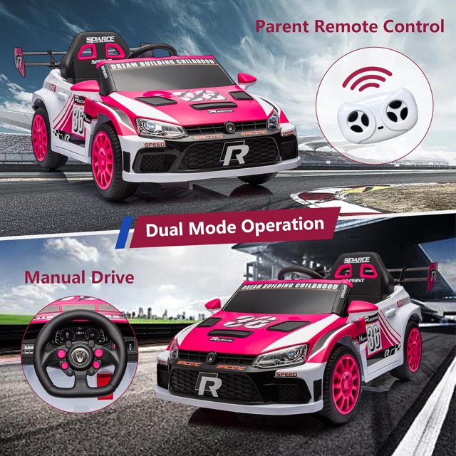 12V Kids Ride on Car Kids Electric Vehicle Toy, Battery Powered Toy Car w/Remote Control, 2 Speed, Bluetooth, LED Light, Ride On Race Toy, Pink