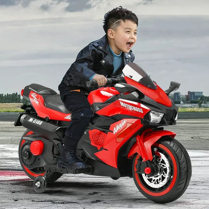 WUBEN 12V Kids Electric Motorcycle for Child, Motorcyle for Kids with Bluetooth, LED Lights (Red)