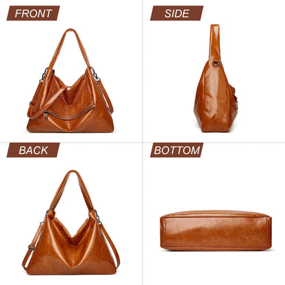 HONGLONG Women Handbag, leather Travel Shoulder Bag for Women,Tote Bag Zipper Crossbody Bag , Brown