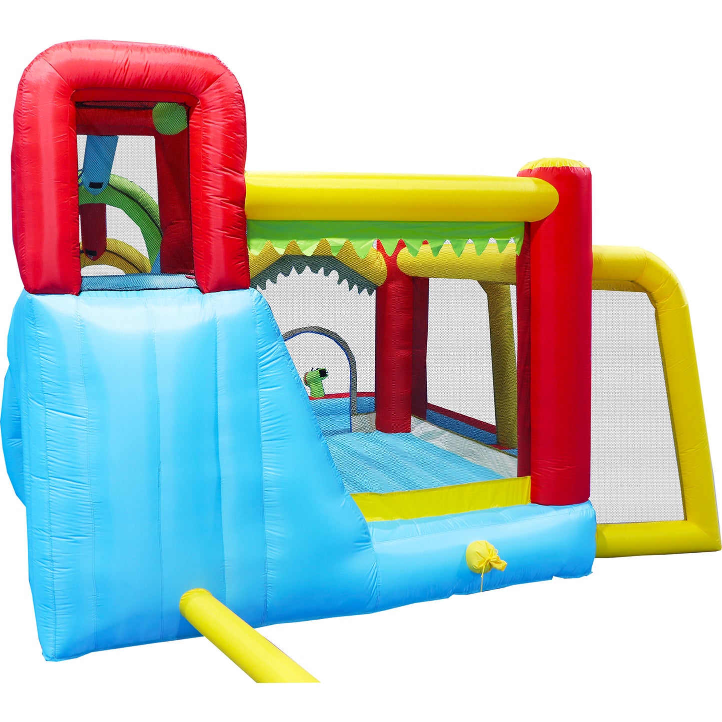 7 in1 Inflatable slide water park bouncing house outdoor Soccer garden bouncer with Splash pool & Water gun & Climbing wall & Basketball & Football