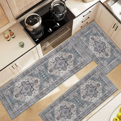 TECHVIDA Kitchen Rugs 3 Piece Set,Non Slip Machine Washable Kitchen Mats,Boho Vintage Abstract Kitchen Carpet for Farmhouse Living Room Hallway