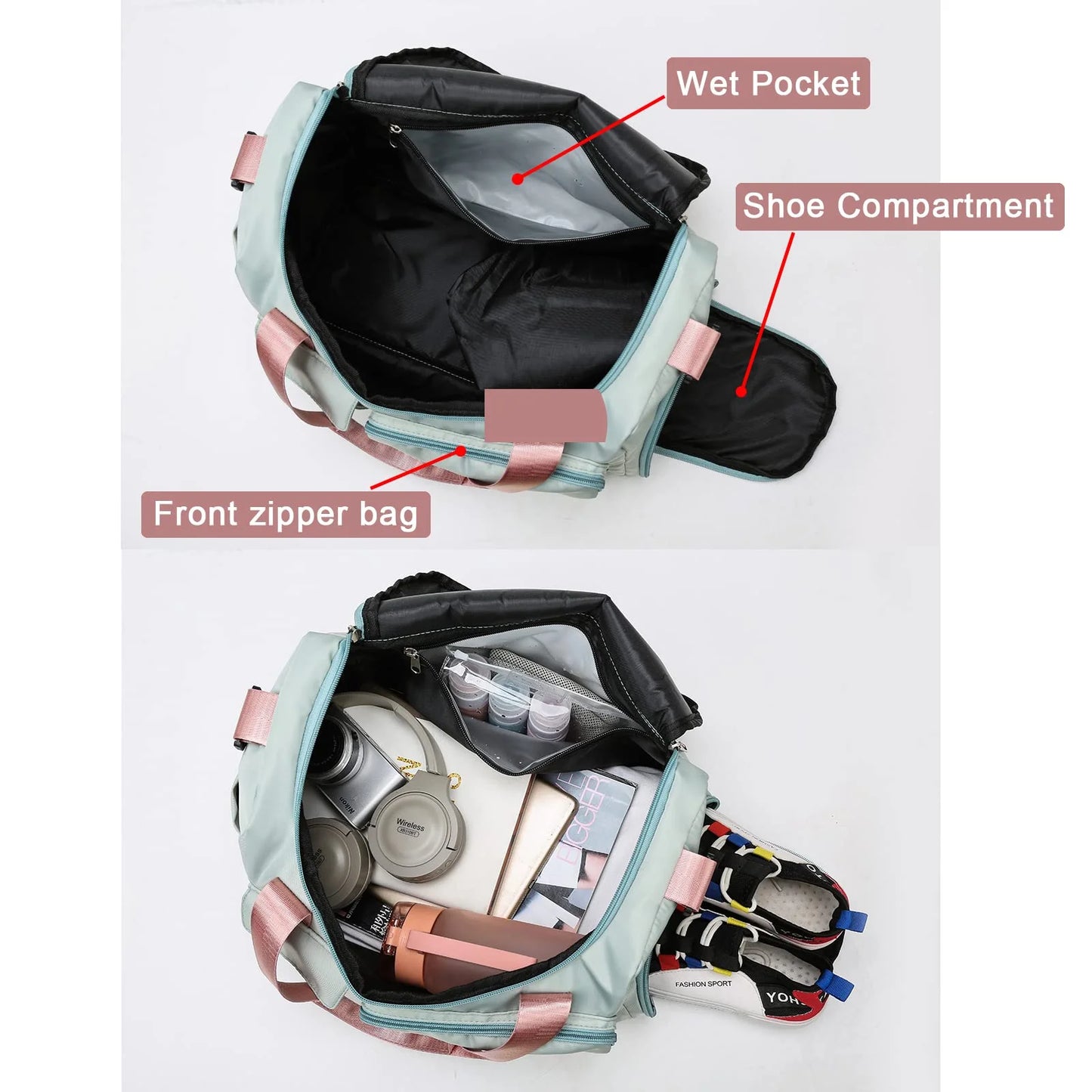 YOMYM Travel Duffle Bag Carry on Weekender Bag with Shoe Compartment Small Gym Bag for Women