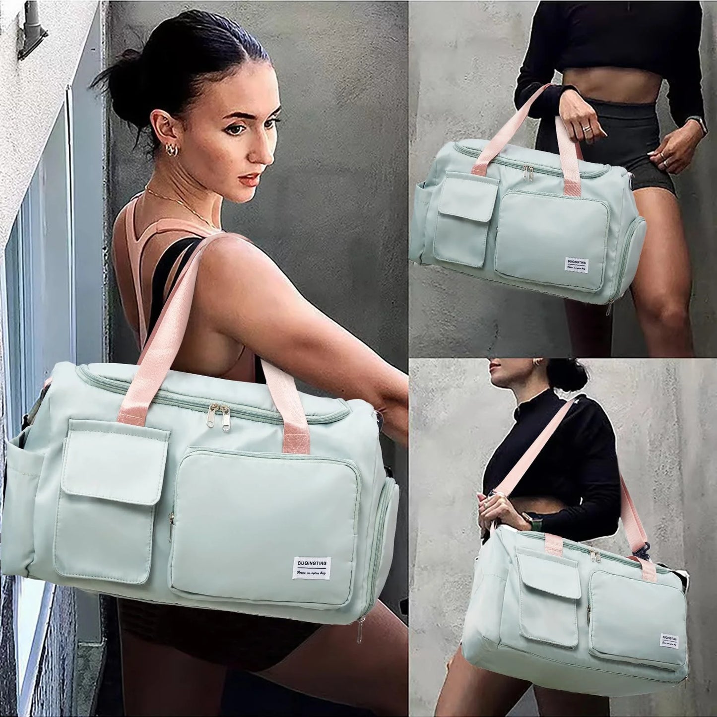 YOMYM Travel Duffle Bag Carry on Weekender Bag with Shoe Compartment Small Gym Bag for Women