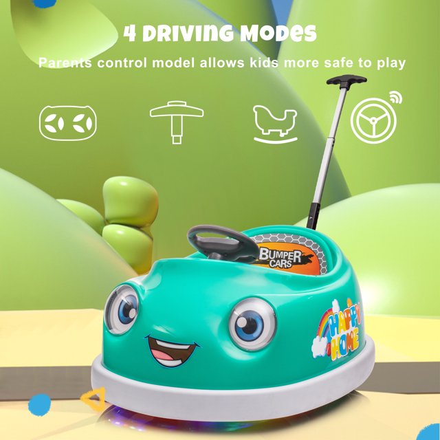 HNH 12V 3 in 1 Kids Bumper Car with Remote Control Ride on Push Car with Dinner Plate, Rocking Horse Mode