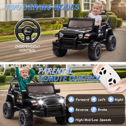 12V Ride on Truck Car for Kids with Parents Control, Ride on Toys for Toddlers with Music, Bluetooth, Four-Wheels Suspension, USB, Headlights, Black