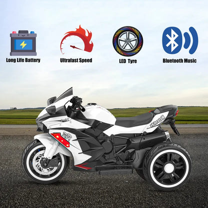 HNH 12V Kids Motorcycle Ride On Toys, 4MPH Electric Motorcycle for Kids Battery Powered Ride On Bike w/Training Wheels, LED Lights, Music, Pedal, Gift for Children Boys Girls