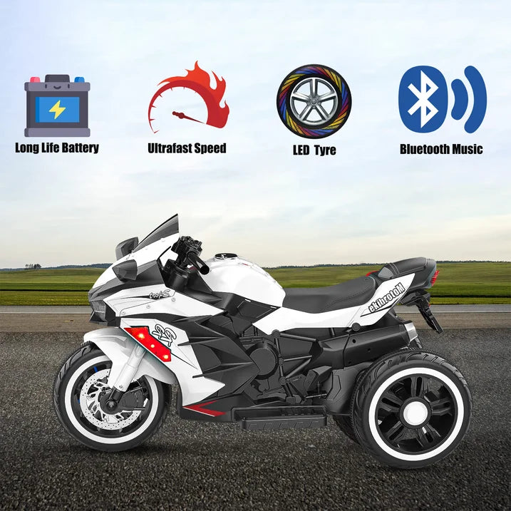 Zogymoz 12V Powered Ride on Motorcycle, Electric Dirt Bike for Kids Boys Girls, Motorbike Motorcycle Ride on Toy w/ Music and LED Light for 3-8 Years Old, White