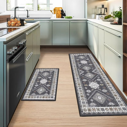 TECHVIDA Kitchen Rugs and Runner Sets of 2, Kitchen Floor Mat Carpet, Washable Non Slip Kitchen Runner Rug, Farmhouse Hallway Doormat for Holiday Home Decor